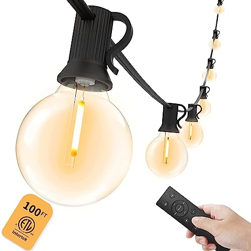 Yuusei Outdoor String Light 100Ft, Dimmable Patio Lights Remote Control With 50+2 Shatterproof G40 Led Bulbs, Ip45 Waterproof Outside Hanging Lights For Backyard,Bistro,Cafe,Garden 2700K Warm White #TOP25