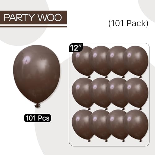 Image of PartyWoo Dark Brown Balloons 101pcs 12 Inch Boho Coffee Neutral Fall Latex Helium Balloons for Graduation Baby Shower Anniversary Thanksgiving Birthday Autumn Theme Party Decorations Brown-F20