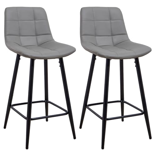 Panana Set of 2 Kitchen Stools Diner Breakfast Chair Fixed Height Metal Legs Barstools Padded Seat Bar Stools (Grey)