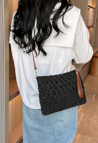 Image of Small Square Bag Straw Beach Bags For Women Rattan Purse Summer Straw Crossbody Handmade Raffia Bag Handbag Shoulder Bag 2025