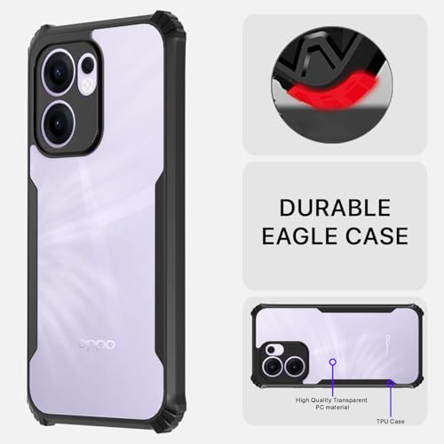 Image of Pikkme Crystal Clear Transparent Back Cover | Ultra Hyrbid | Full Camera Protection | Raised Edge | Bumper Case for Oppo Reno 13F 5G (Black)