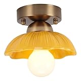 🌸[Plafonnier floral créatif]: Abat-jour délicat en céramique associé à une base en laiton. Cette lampe suspendue ajoute une touche artistique à votre espace et crée une atmosphère chaleureuse.