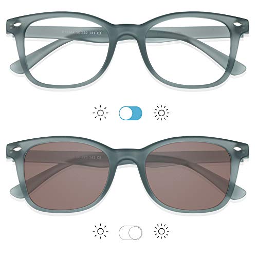Image of YEIN Blue Light Blocking Glasses, Photochromic Brown Sunglasses, Computer Reading Glasses, TV Glasses for Women /Men(Matte Gray,+0.00 Magnification)