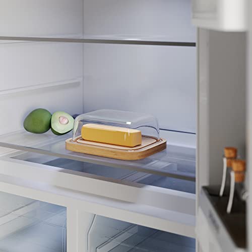 Clear Glass Butter Dish With Lid For Countertop And Fridge, Large Butter Holder With Bamboo Tray, Covered Butter Container, Butter Dishes With Cover For East And West Butter, Eco-Friendly #TOP2
