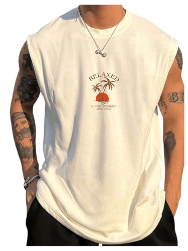 Men's Letter Graphic Print Tanks Crewneck Sleeveless Tops Summer Casual Tank Top