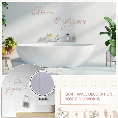 Image of Hicarer Metal Hello Gorgeous Wall Art Minimalist Decor for Bedroom Bathroom Living Room Dressing Room Salon Office Home Decorations Easy to Install Wall Decor(Rose Gold,Classic Style)