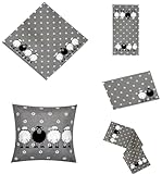 Tischdecke Mitteldecke Tischläufer Frühling Sommer quadratisch grau hellgrau Stickerei Applikation Schafe weiße Blümchen pflegeleicht Verschiedene Größen (35 x 50 cm (2er Set))