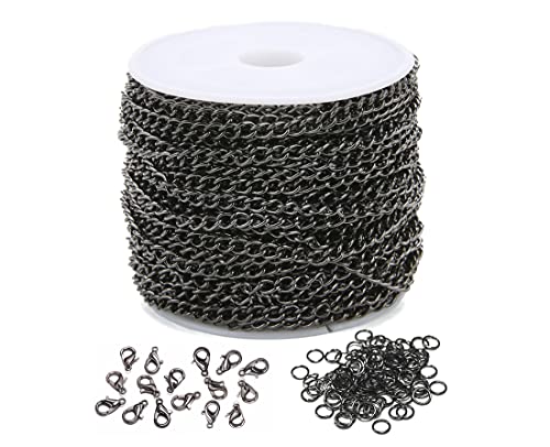 MAHAVIMOKSA 1 Roll 30FT 4x3mm Cable Link Chain with Jump Rings & Lobster Clasps for Necklace Earrings Bracelets Jewelry Making Art Craft (Gun Metal)