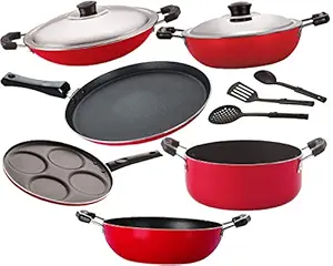 Nirlon Non-Stick 3 Layer Coated Dishwasher Safe Cookware Utensil Combo Gift Set Offer-9 Pieces [26_KD12_DKDB_CH_FT11_Cass20_UP4_3SPN]