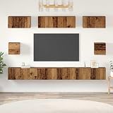 NiuBIKeLasI TV Schrankset wandmontiert aus Holzwerkstoff in Altholz Optik, 8 Stück, 100 x 30 x 30 cm, mit Türen und Wandregalen für Wohnzimmer, Gaming, Heimkino und platzsparende Medienaufbewahrung