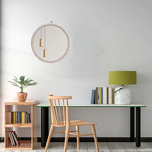 Takor 17 Inch Boho Wall Mounted Mirror, Circle Decorative Hanging Mirror,Round Mirrors With White Wooden Beads,Wall Decor For Bathroom,Living Room,Bedroom,Nursery (17Inch) #TOP2