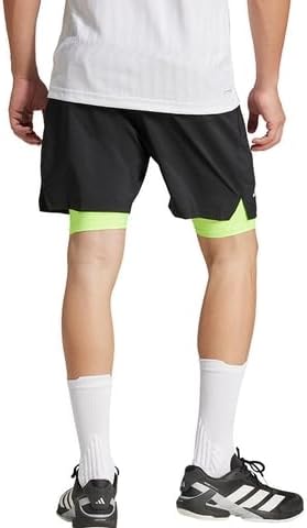 adidas Club 2-in-1 Men's Tennis Shorts – Black/Lucid Lemon, Size Small – Lightweight Performance with Built-in Tights