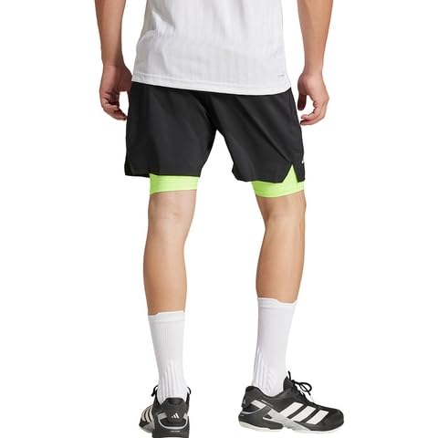 Adidas Club 2-in-1 Men's Tennis Shorts – Black/Lucid Lemon, Size X-Large – 2-in-1 Design with Inner Shorts