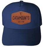 R and R Imports Vermont Catamounts Officially Licensed - Unisex Trucker Hat with Hexagon Engraved Leather Patch Navy
