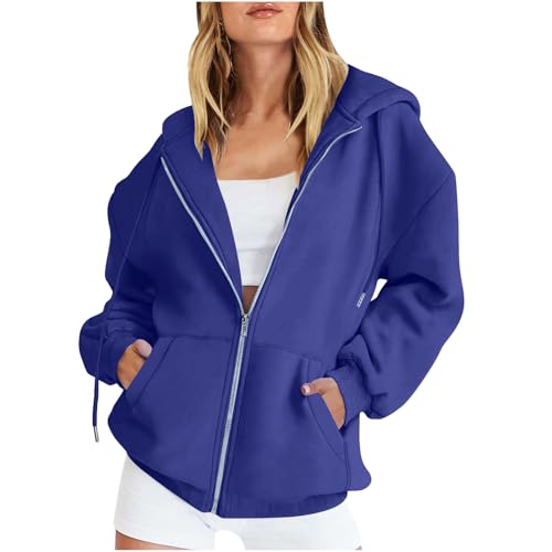 Zip Up Hoodie for Women Oversized Y2k Hooded Sweatshirt Casual Long Sleeve Jacket Fall Solid Color Coat with Pocket2