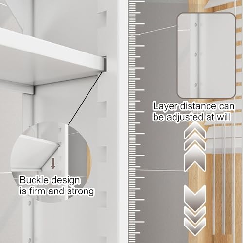 Botiquín de metal montado en la pared con puertas de cristal para baño, cocina, lavandería, sobre el inodoro, armario colgante para dormitorios, color blanco, 50 cm x 14 cm x 50 cm