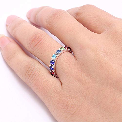 Jinyu 10 Pcs Rhinestone 1 Rows Crystals Inlaid Paved Jewelry Stretch Elastic Finger Ring For Women Girls Silver, Colorful #TOP3