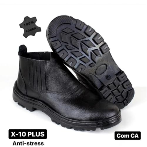 Bota de Segurança em Couro Masculino Elástico Solado Costurado Biqueira PVC e CA