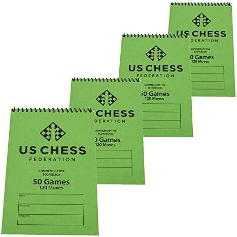 US Chess Federation Libro de puntuación conmemorativo de ajedrez en espiral, verde (120 movimientosjuego) (paquete de 4)