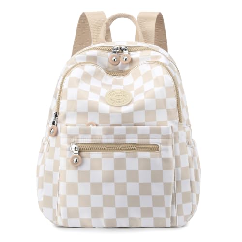 Image of Tanweibago Mini Nylon Women Backpacks,11L Small Ladies backpacks Casual Lightweight Women Shopping Travel Daypack (Checkered Beige)
