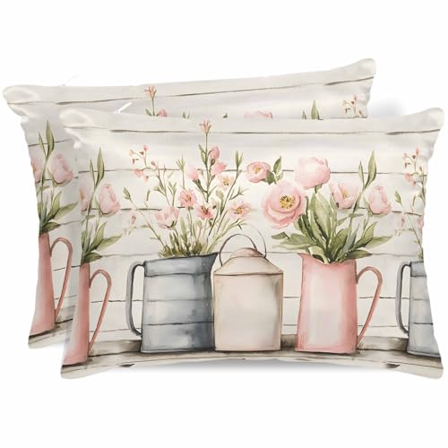 Pink Spring Floral Satin Pillowcase for Hair and Skin with