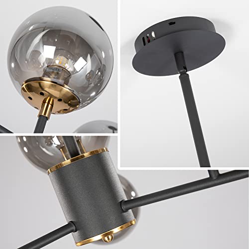 Fulesi 6-Lights Glass Globe Sputnik Chandelier Mid-Century Modern Matte Black And Amber Glass Shade Pendant Lamp For Kitchen Island Dining Room Living Room #TOP2