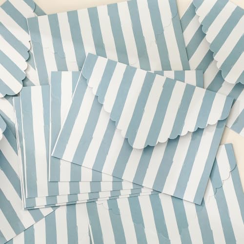 Whaline 50 Pcs Blue White Striped Envelopes Dusty Blue Invitation Envelope with Stickers Greeting Card Holder Gift Card Sleeves for Wedding Birthday Baby Shower, 5 x 7 Inch