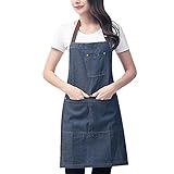 SSWERWEQ Schürze Küchenschürze Unisex Denim Schürzen Verstellbare Männer Frauen Schürze mit Taschenköchen Kochen Backen Home Cleaner Werkzeug Halfter