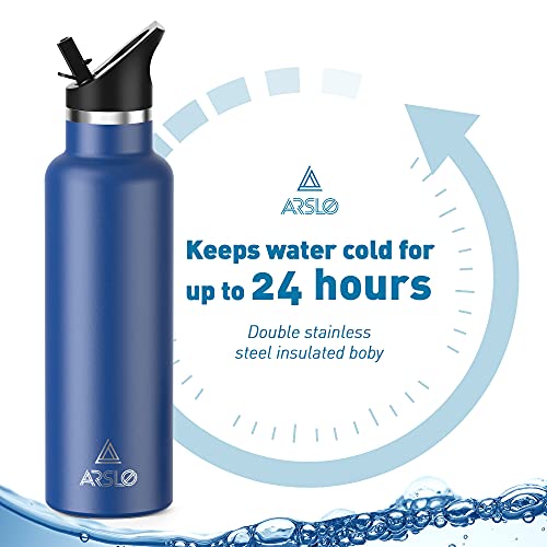 Arslo Stainless Steel Double Wall Water Bottles, Vacuum Insulated Bottle With Straw Lid, Insulated Water Bottle Keeps Water Cold For 24 Hours, Hot For 12 Hours, Hiking, Sports #TOP3