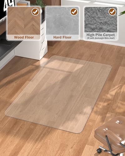 Image of Blvornl 2 Pack Frosted Clear Chair Mat for Hardwood Floor, 45 inch*53 inch Hard Material Office Chair Mat, Memory Plastic Computer Chair Pad for Rolling Chairs, Desk Floor Rug for Office and Home