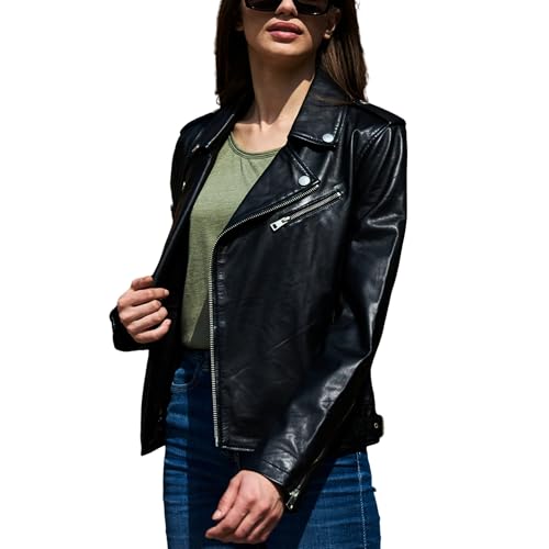 Leather Jacket Women | Premium Lambskin Leather Asymmetric Zipper Lapel Notch Collar Motorcycle Jacket4