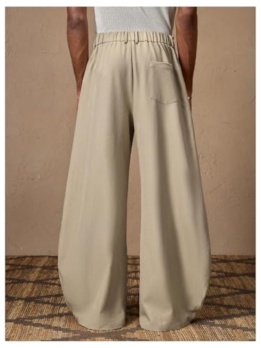 Men's Baggy Dress Pants Zipper Fly Pleated Wide Leg Pants Work Office Slacks with Pocket Casual Business Trousers2