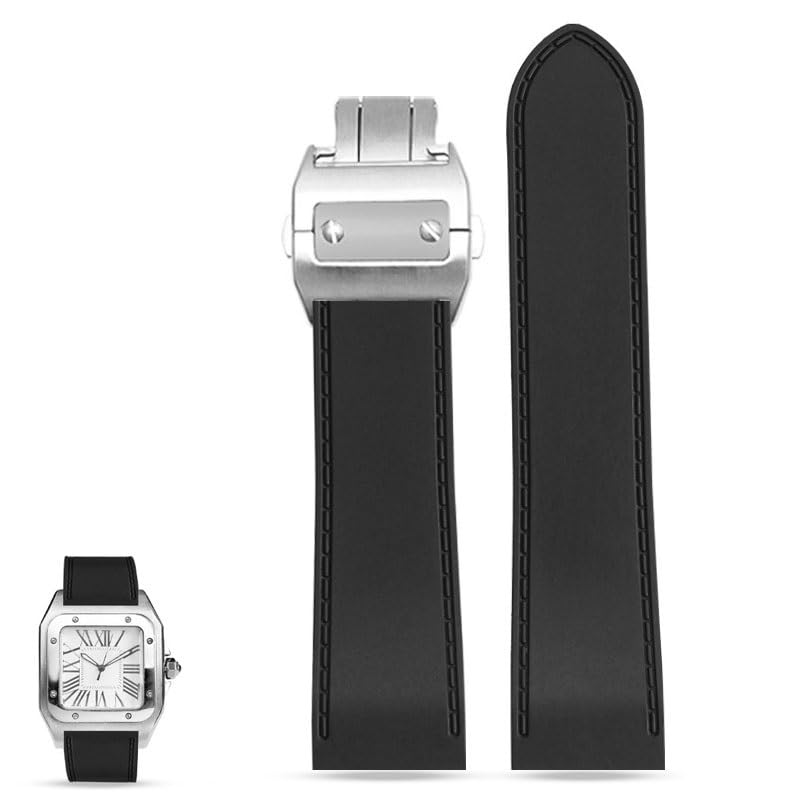 Bracelet étanche Cartier Santos 100 caoutchouc noir acier 23mm