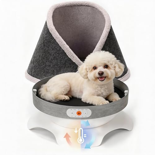 WISDOMRAINBOW Heated & Cooling Cat Bed with 5 White Noise Modes, Cat Cave Bed with Mat Smart Temperature Control, Indoor Cozy Bed for Small and Medium Cats