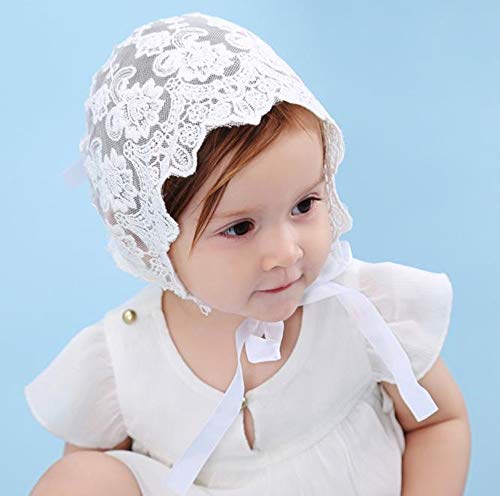 Baby Little Kids Toddlers Breathable Lacy Bonnet Eyelet Cotton Adjustable Sun Protection Hat (White-4) #TOP1