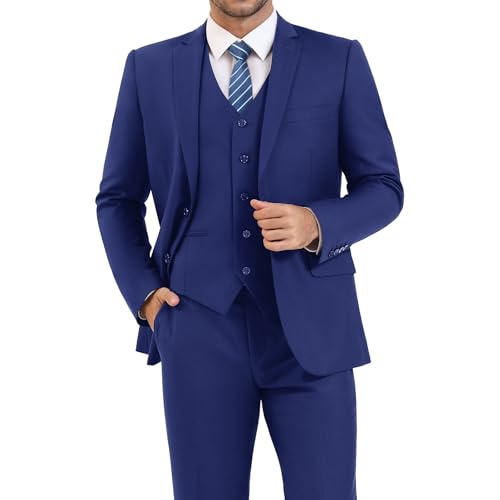 LUPURTY 3 Piece Navy Blue Suits for Men Slim Fit