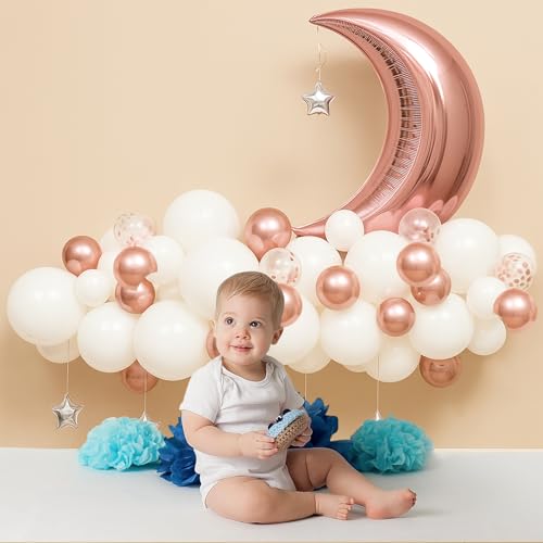 Image of Party Propz Rose Gold Balloon Decoration Kit - 33Pcs, Rose Gold Balloon, Silver Moon Balloon, White Balloons, Metallic Balloons for Decoration, Moon Foil Balloon, Glue Dot Sheet Included