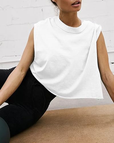 Image of HUGOOME Women Workout Tank Tops Oversized Crop Sleeveless Tee Loose Fit Boxy Basic Yoga Active Summer T Shirts Gym 2026