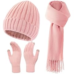 Pink: Hat+scarf (Size: 78"x27" )+Gloves