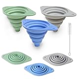 Kitchen Funnel Set 3 Pack, Collapsible Silicone Funnel for Kitchen Use, Small Funnels for Filling Bottle, Transfer Liquid, Oil and Powder, Food Grade Silicone Filter with a Brush