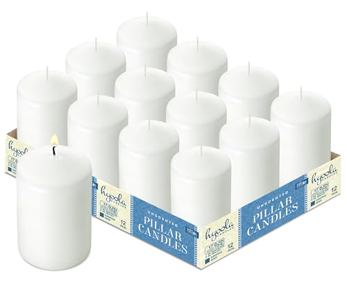 HYOOLA White Pillar Candles 2x3 Inch - 12 Pack Unscented Bulk Pillar Candles - European Made