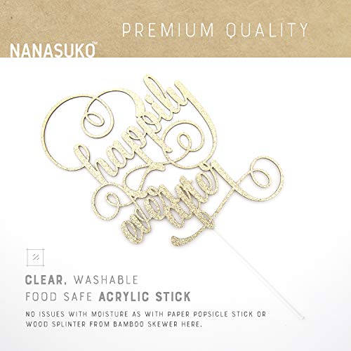 Nanasuko Wedding Cake Topper - Happily Ever After - Double Sided Gold Glitter - Premium Quality Made In Usa #TOP5