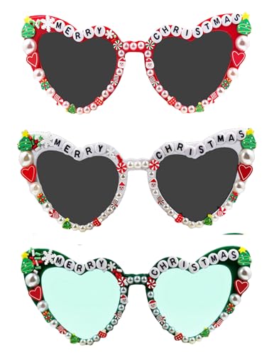 Qkdjksd Christmas Sunglasses for Women Men,Party Props Accessories Favors Decorations Glassed Xmas Eyeglasses Party Supplies (Red green white)
