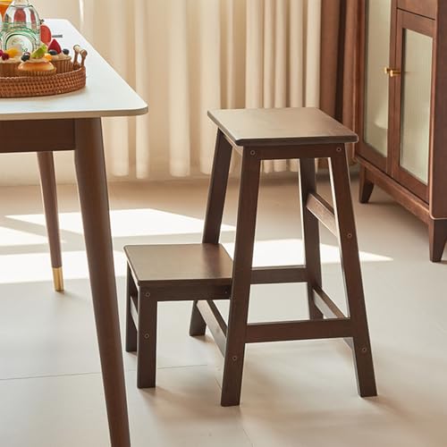 Taburete de madera de 2 niveles, diseño plegable que ahorra espacio para un alcance seguro en el hogar, cocina, biblioteca