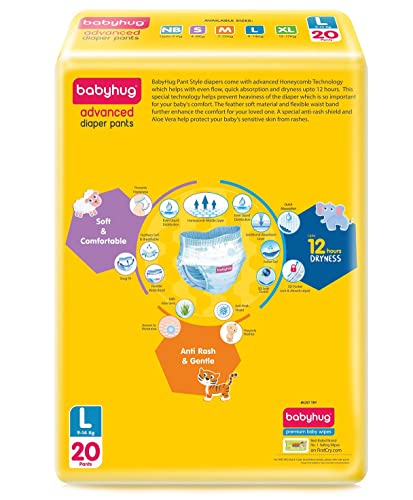 Image of Babyhug Advanced Pant Style Diapers, Large, 20 Pieces (Pack of 20).