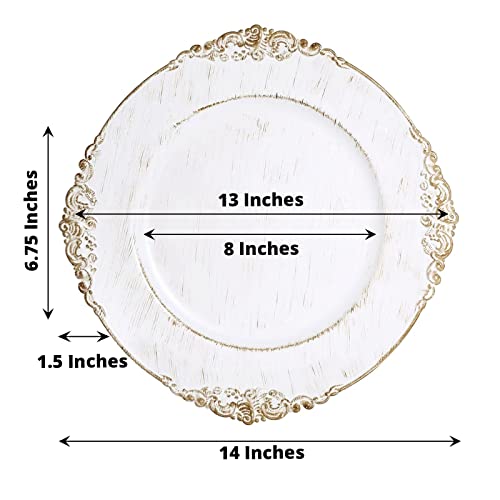 Efavormart 6 Pack White 13" Round Baroque Charger Plates Leaf Embossed Antique Gold Rim For Tabletop Decor Catering Event #TOP2