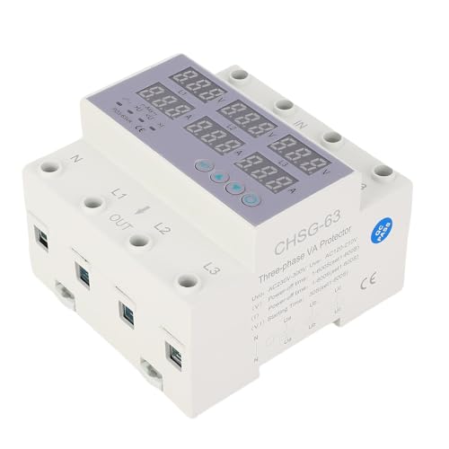 63A Trifase Voltmetro Amperometro su Guida DIN Protezione Sovracorrente Sovratensione Automatica Protezione Sovracorrente Stabilizzatore di Corrente per Protezione Domestica (63A)