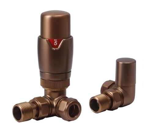 Lux Heat Brushed Bronze Corner Thermostatic Radiator Valve (Trv) Set