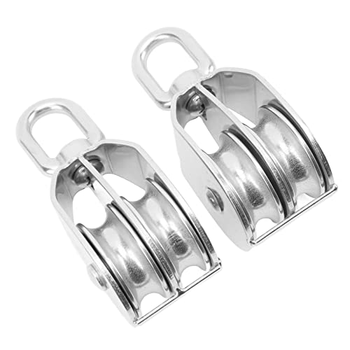 M50 - Polea de doble bloque – 2 poleas de elevación de acero inoxidable con rodillo M50 soporta 400 kg para aplicaciones de elevación y elevación de aparejos