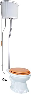 Renovators Supply Manufacturing High Tank Pull Chain Toilet with White Ceramic High Tank 74 in. to 78 in. Adjustable Height Satin L Pipe and Elongated Toilet Bowl